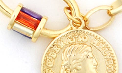 Panacea Multicolor Crystal & Coin Charm Necklace In Gold