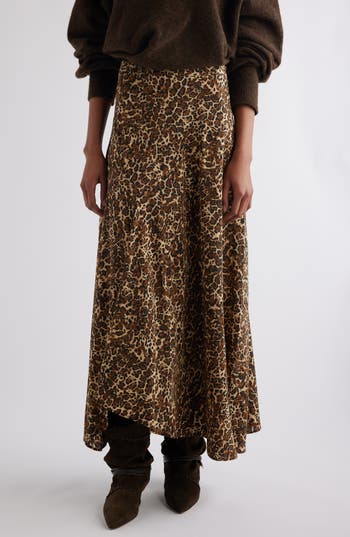 Isabel Marant Sakura Leopard Print Stretch Silk Maxi Skirt In Brown