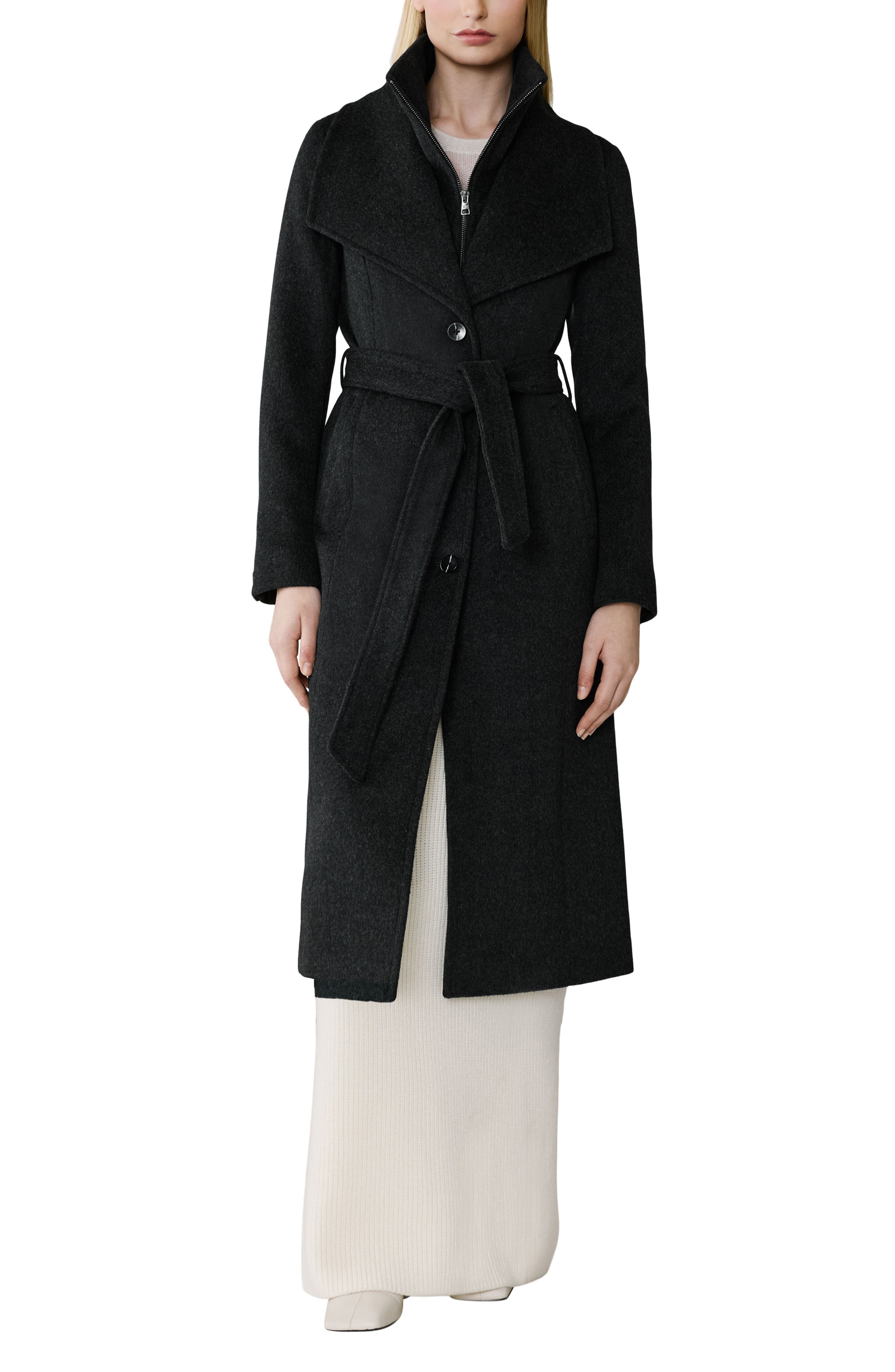 Soia & Kyo Ilana Bib Detail Wool Blend Trench Coat
