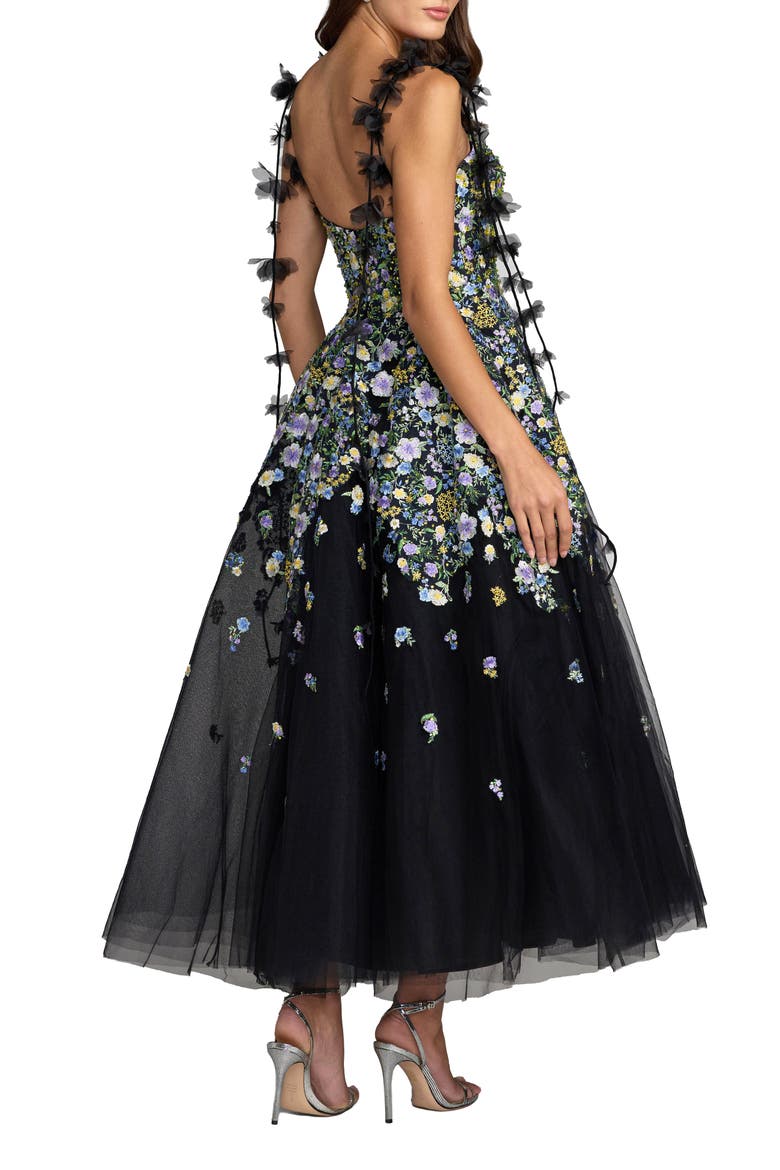 Floral Embroidered Tulle A-Line Gown, Alternate, color, Black Multi