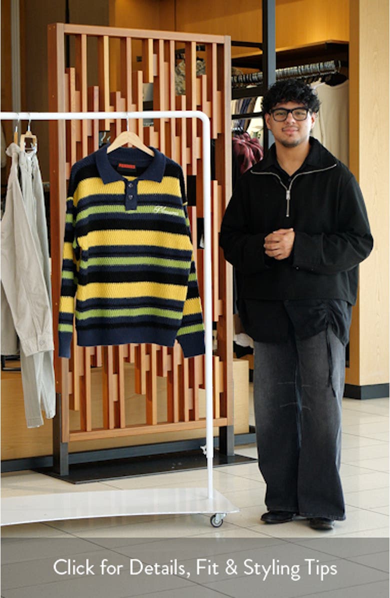 Cooper Stripe Long Sleeve Polo Sweater, sales video thumbnail