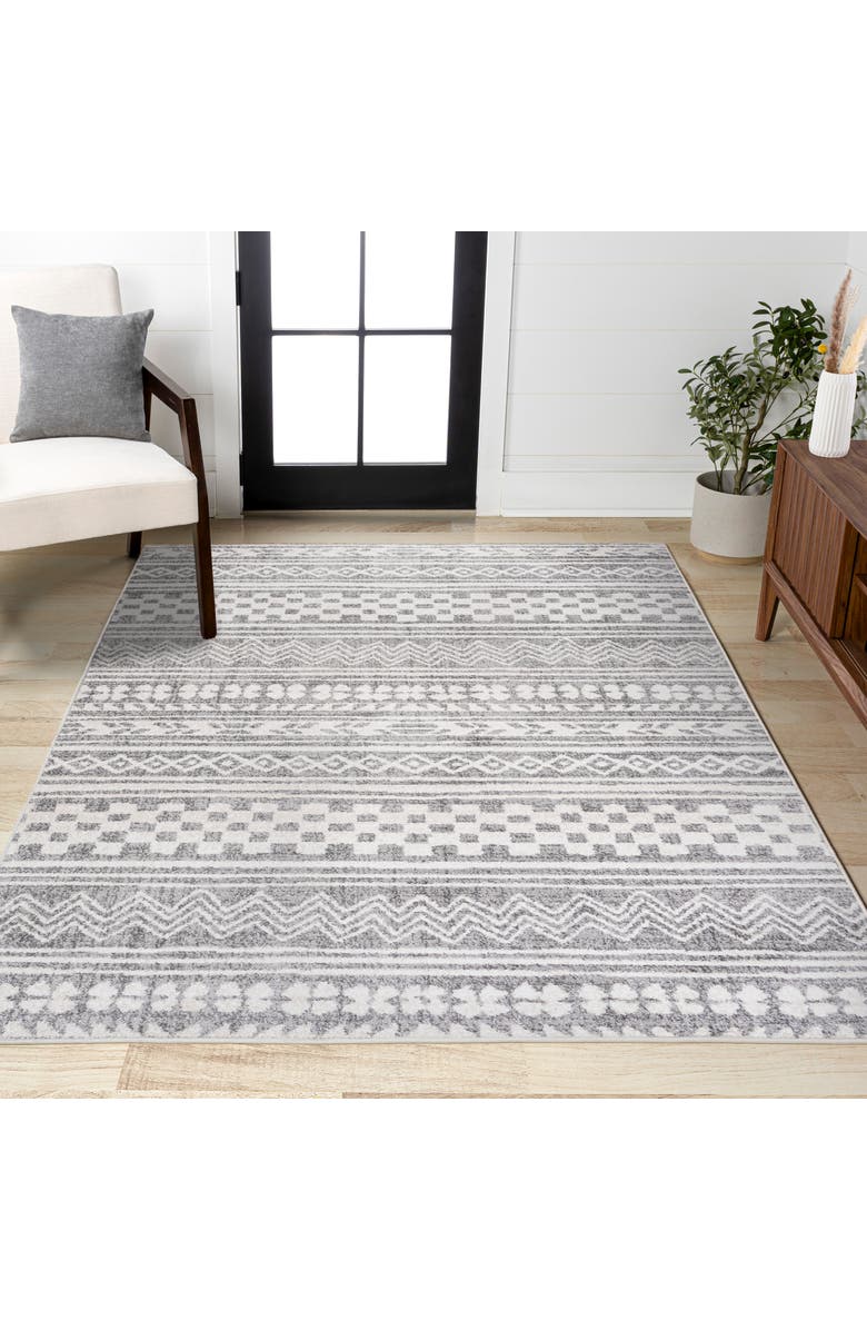 JONATHAN Y Imlil Geometric Stripe Area Rug, Alternate, color, Light Gray/Cream
