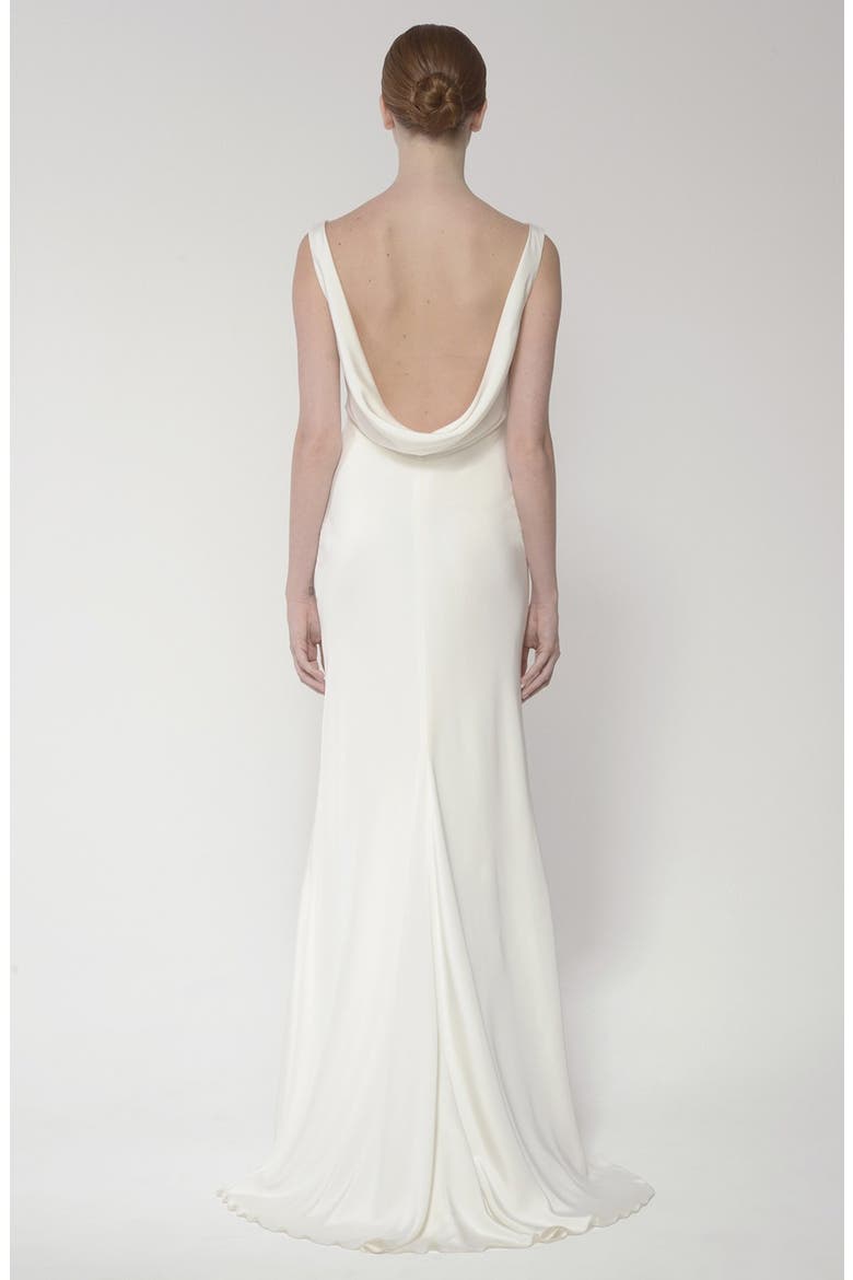Draped Neck Silk Crepe Wedding Dress, Alternate, color, SILK WHITE