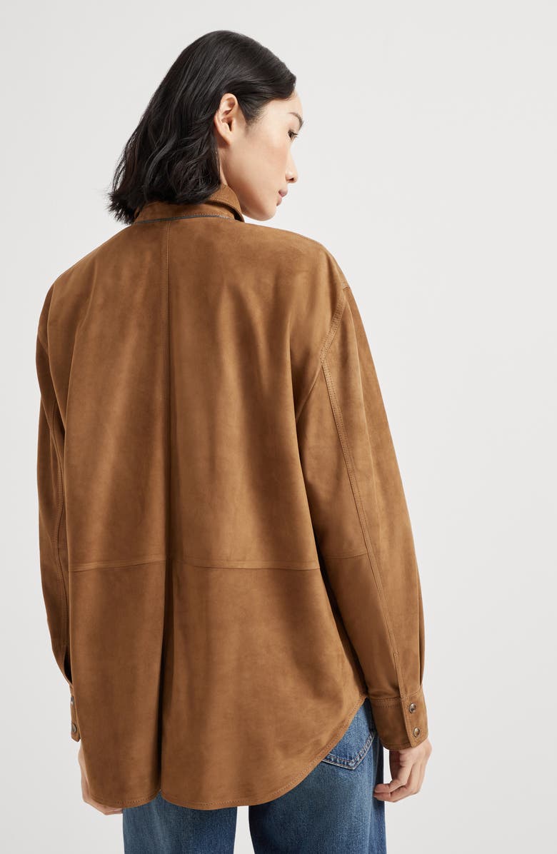 Brunello Cucinelli Suede shirt with monili, Alternate, color, Light Brown