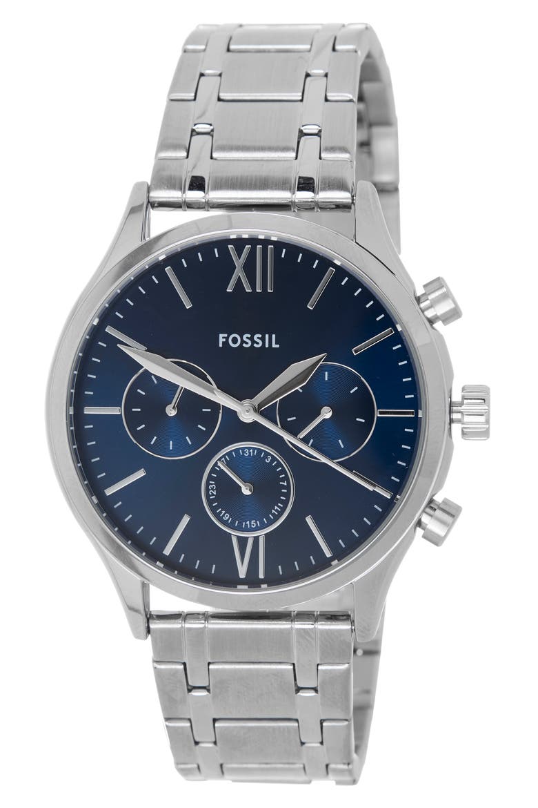 Fenmore Multifunction Bracelet Watch, 44mm, Main, color, SILVER