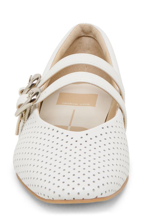 Dolce Vita Alenia Perforated Mary Jane Flat In White Perforated Leather