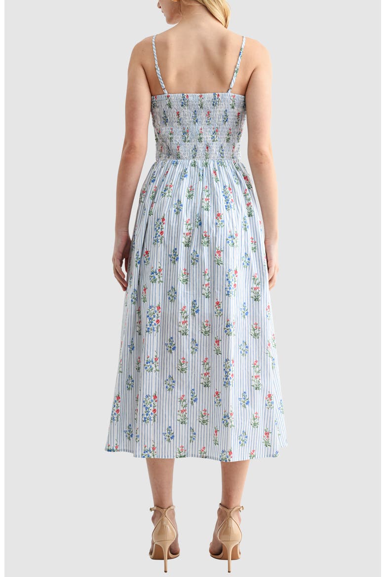 Sweetheart Tie Neck Midi Sundress, Alternate, color, BLUE STRIPE FLORAL