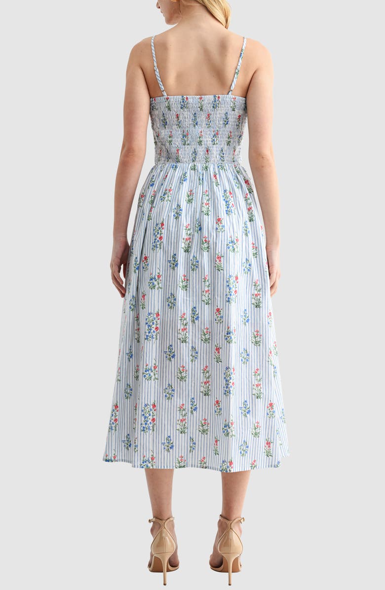 Lush Sweetheart Tie Neck Midi Sundress, Alternate, color, Blue Stripe Floral