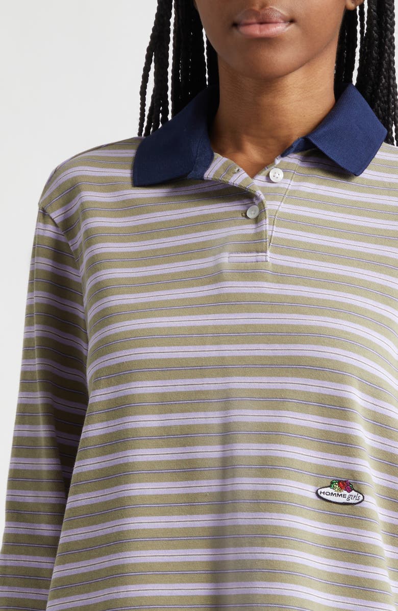 Hommegirls x Fruit of the Loom Stripe Long Sleeve Cotton Polo, Alternate, color, Lilac Stripe