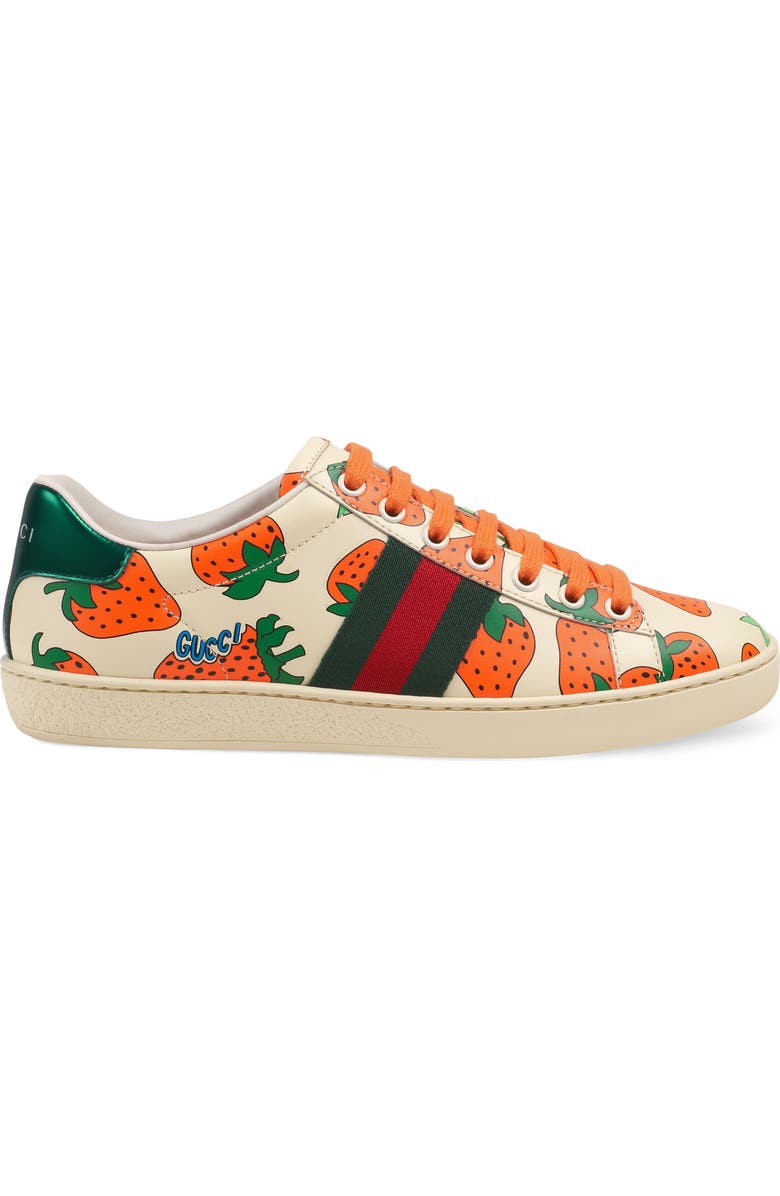 Gucci New Ace Strawberry Print Sneaker, Alternate, color,