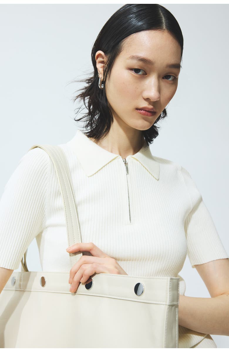 H&M Rib-knit Collared Top, Alternate, color, Cream