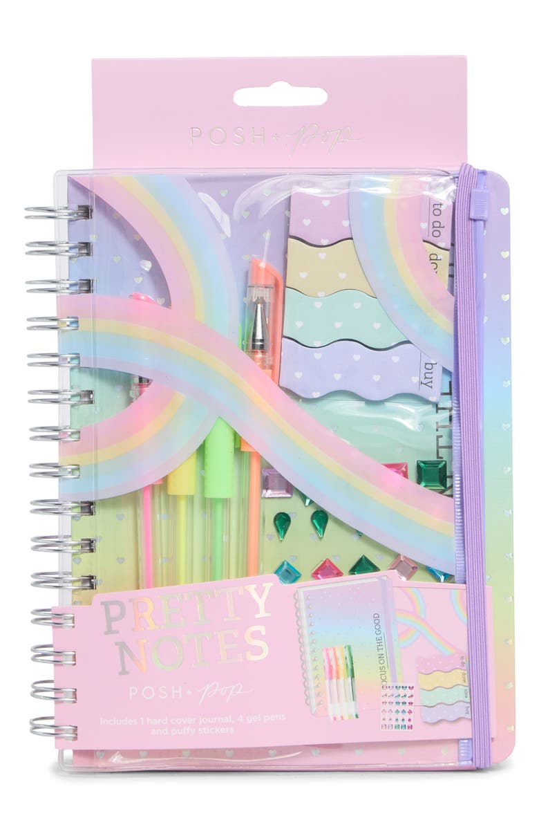 SIMPLE PLEASURES Pretty Notes Notebook, Sticker & Gel Pens Set, Main, color, Multi
