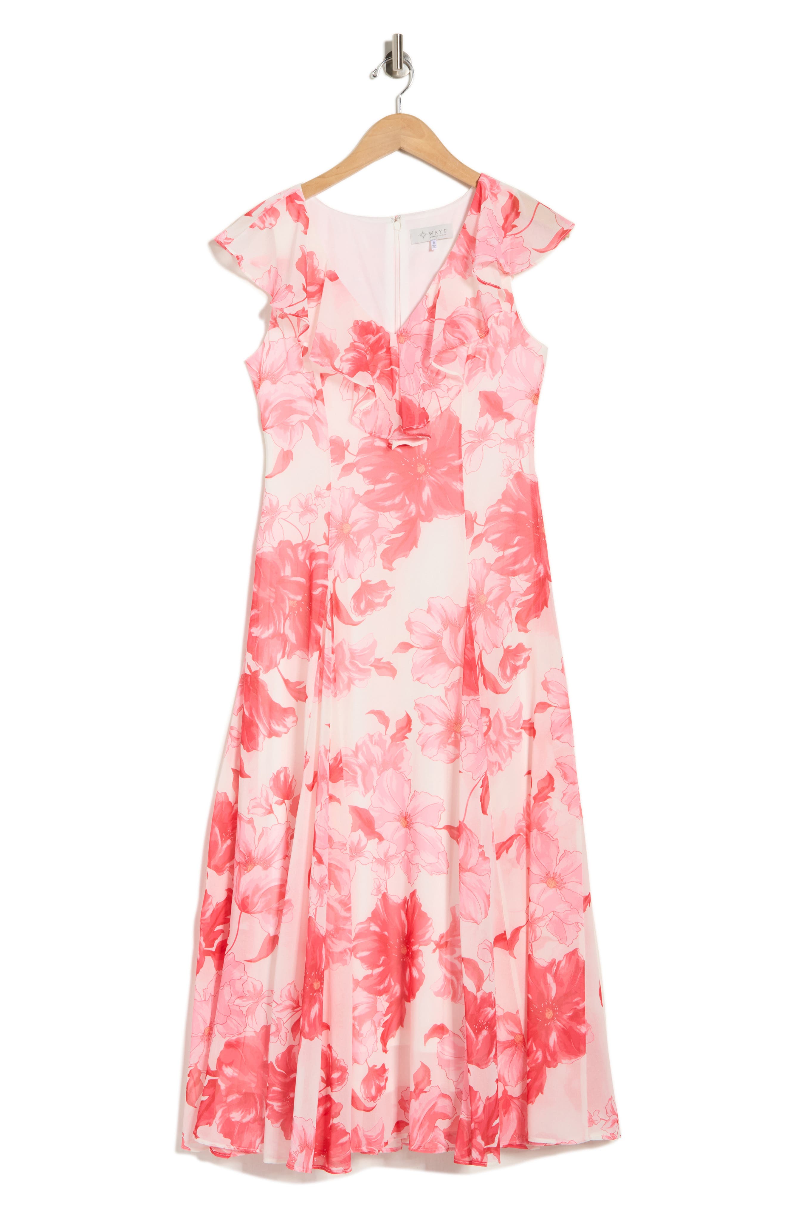 WAYF Floral Godet Midi Dress