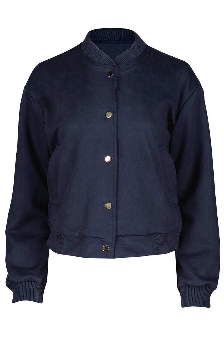 Chelsea Faux Suede Bomber, Alternate, color, Indigo