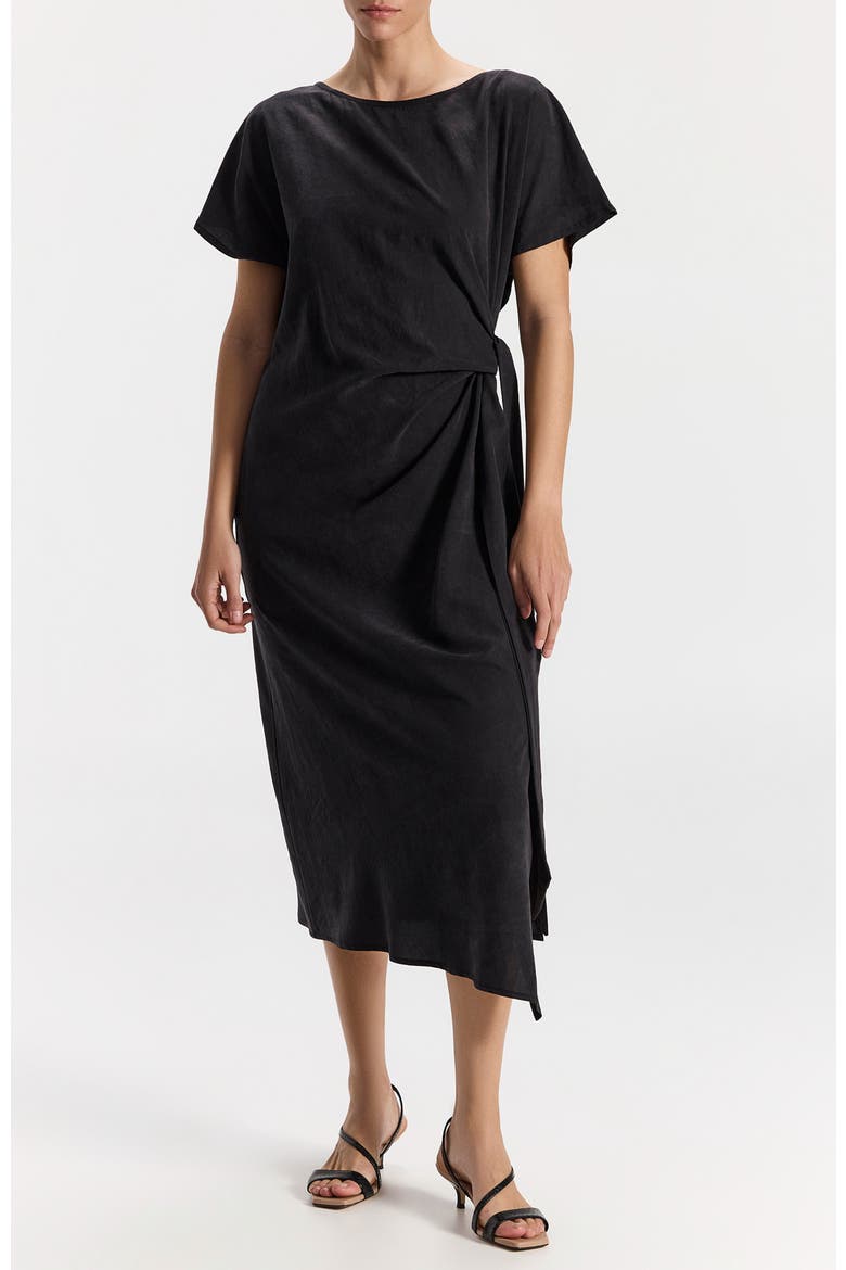 Carmela Asymetrical Shortsleeve Midi Dress, Main, color, Black
