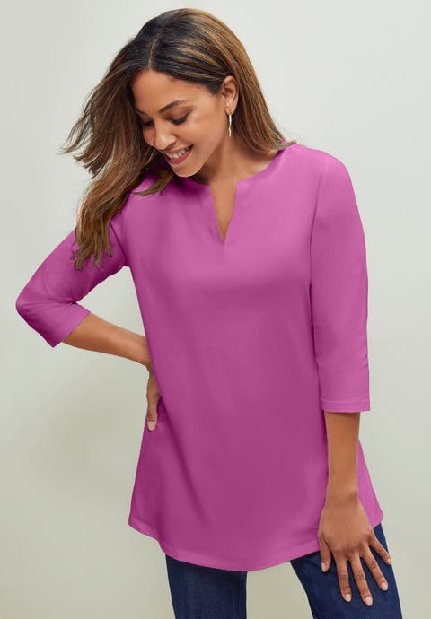 Stretch Cotton Notch Neck Tunic (Plus)