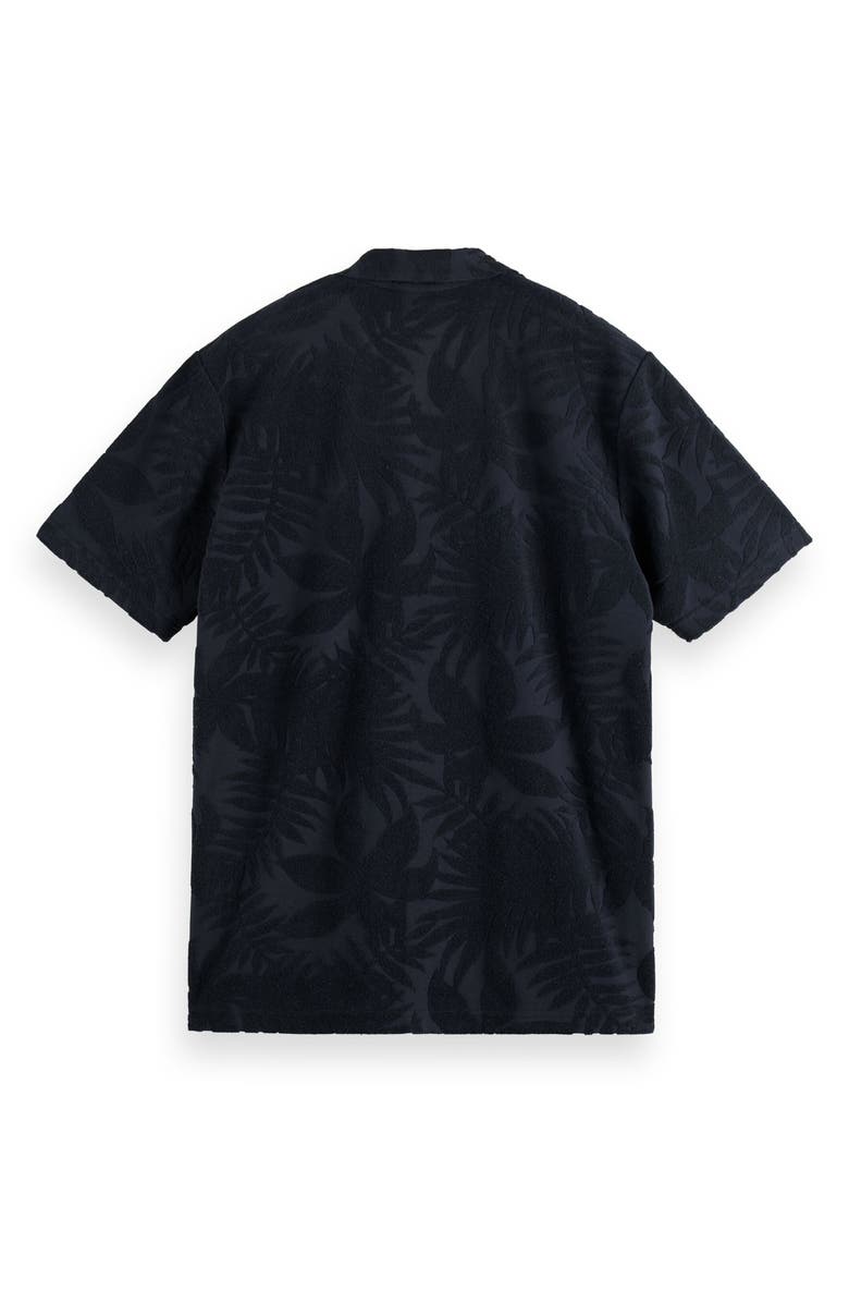 Scotch & Soda Short Sleeve Organic Cotton Blend Terry Jacquard Button-Up Camp Shirt, Alternate, color, 