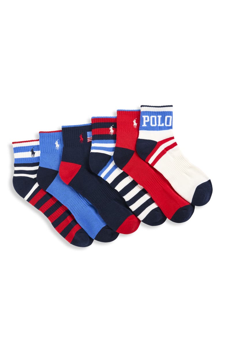Polo Ralph Lauren Big & Tall 6-pk USA Quarter-Top Athletic Socks, Main, color, Multi