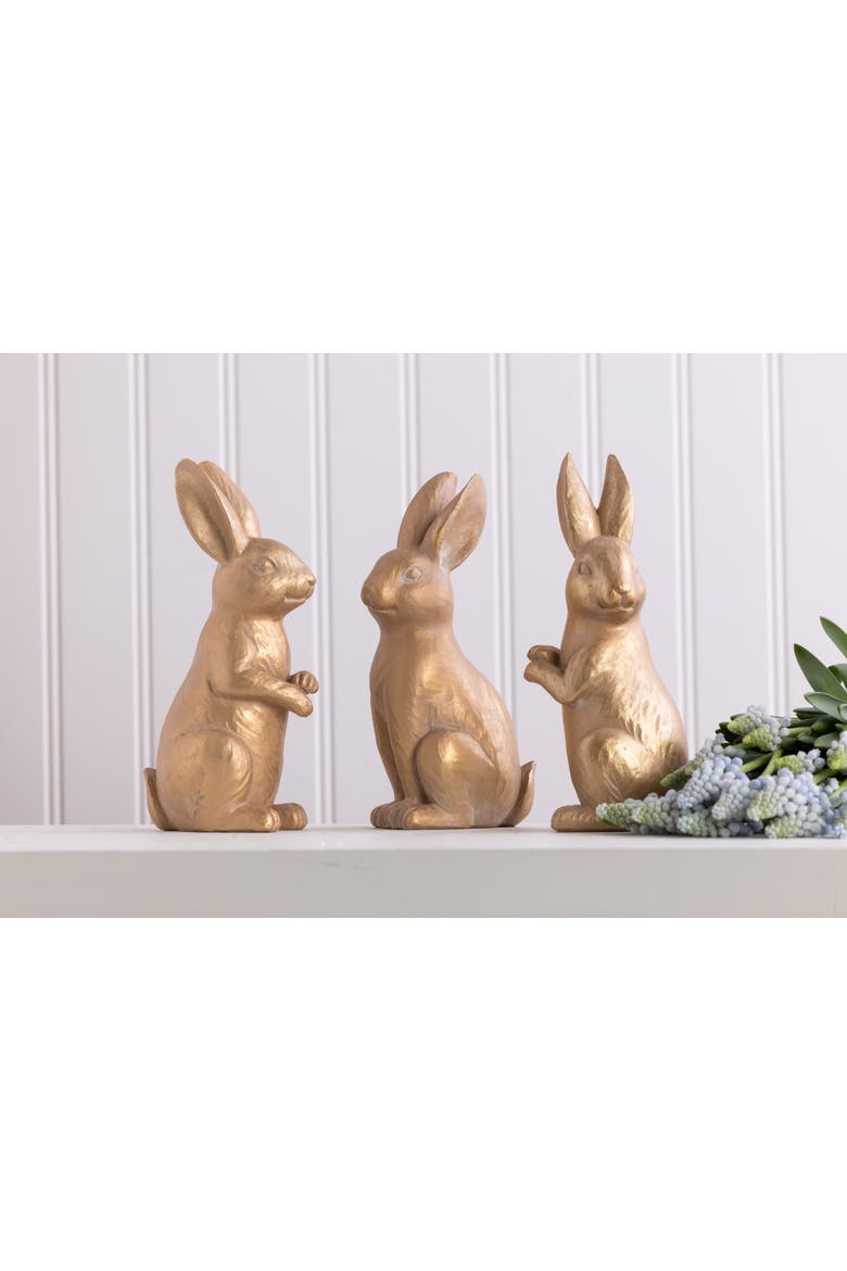 Small Resin Bronze Bunny Decor Set of 3 - Charming Decorative Objects for Home and Garden, Alternate, color, Gold