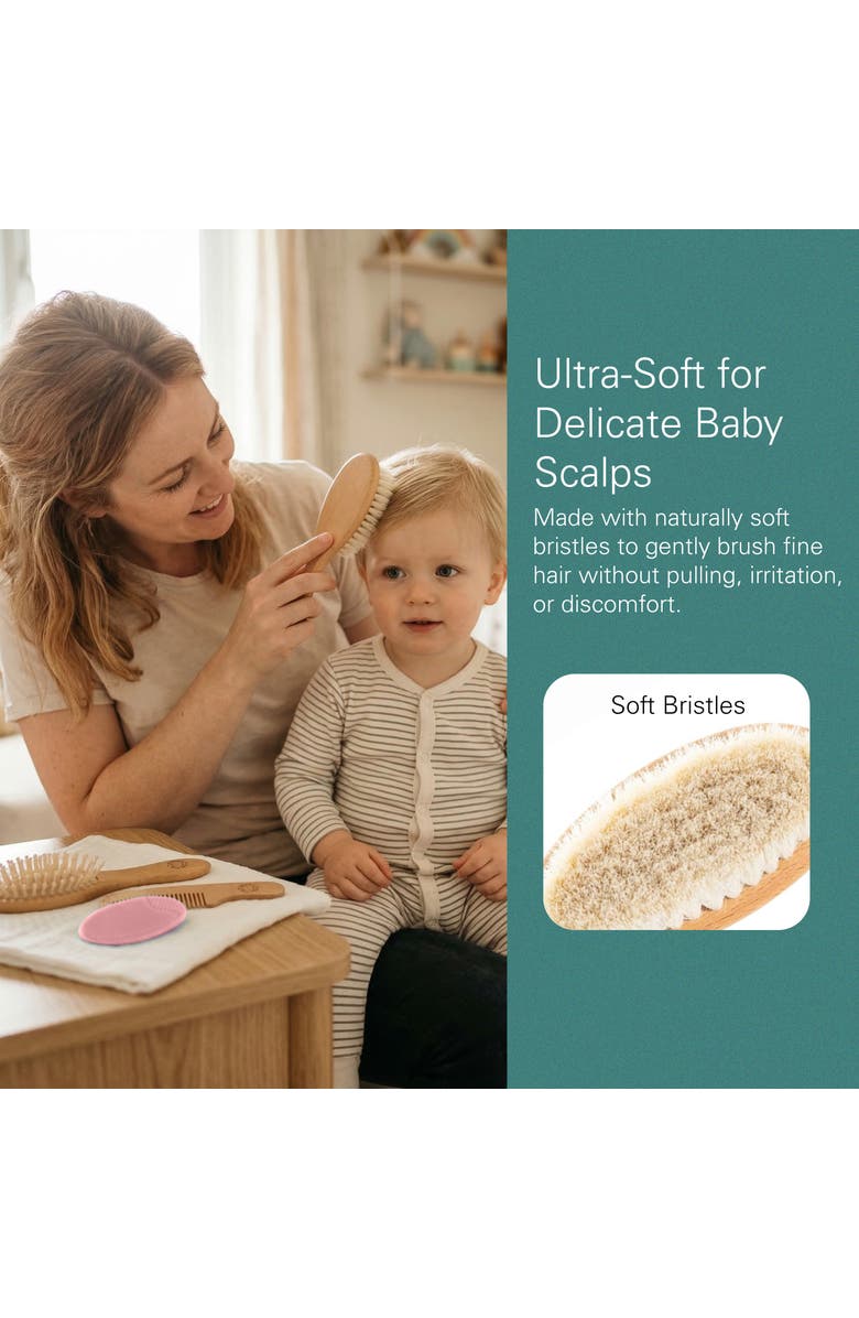 Sperric Wooden Baby Hair Brush with Soft Bristle and Comb Set, Alternate, color, Pink