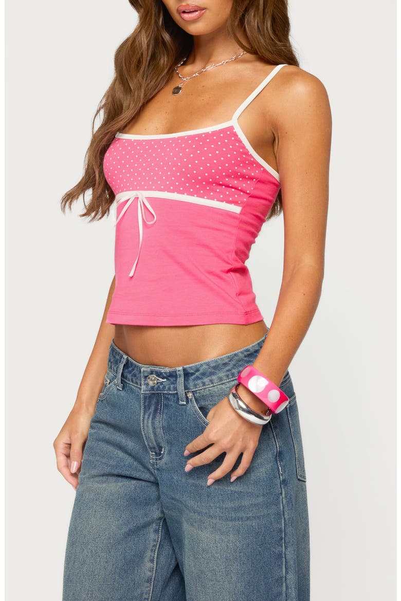 Rhoda Contrast Polka Dot Tank, Alternate, color, HOT-PINK