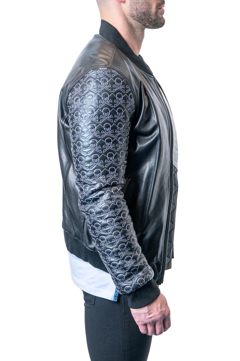 Skull Sleeve Leather Jacket, Alternate, color, BLACK