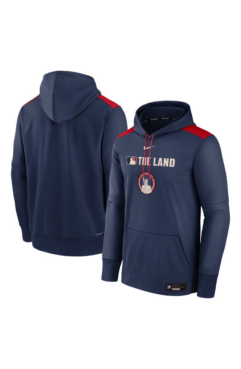 Nike Men's Nike Navy Cleveland Guardians Authentic Collection City Connect Therma Pullover Hoodie, Main, color, Navy