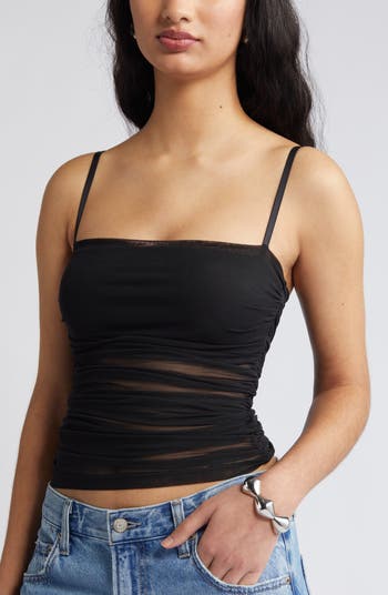 Open Edit Ruched Mesh Camisole | Nordstrom Open Edit Ruched Mesh Camisole | Nordstrom