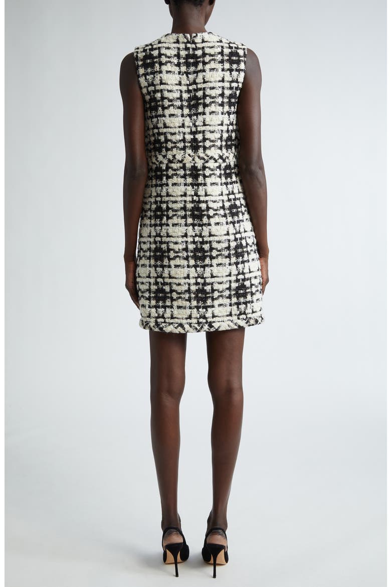Plaid Sequin Eyelash Tweed Shift Dress, Alternate, color, BLACK/ ECRU MULTI