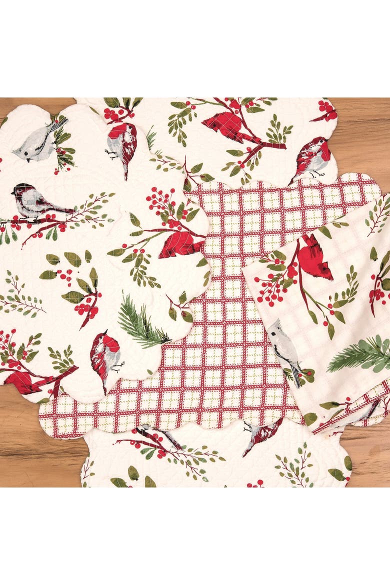 Sprig Birds Round Placemats Set of 6, 17", Alternate, color, White