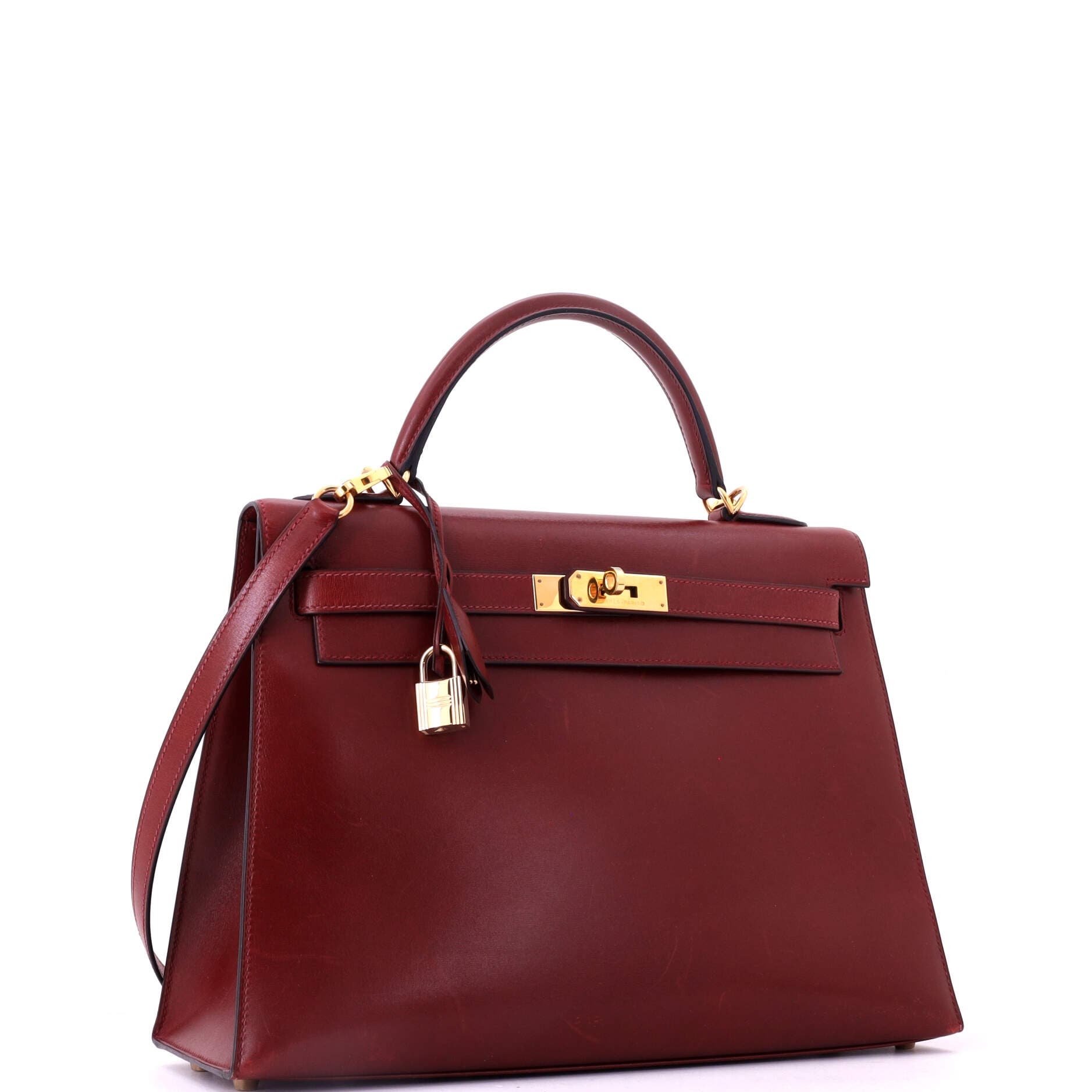 Pre-Owned Hermes Kelly Handbag Red Box Calf with Gold Hardware 32, Alternate, color, Rouge H