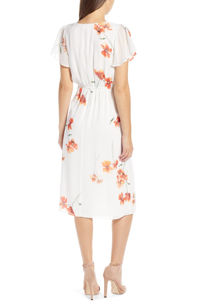 Twist Front Midi Dress, Alternate, color, IVORY ORANGE FLORAL