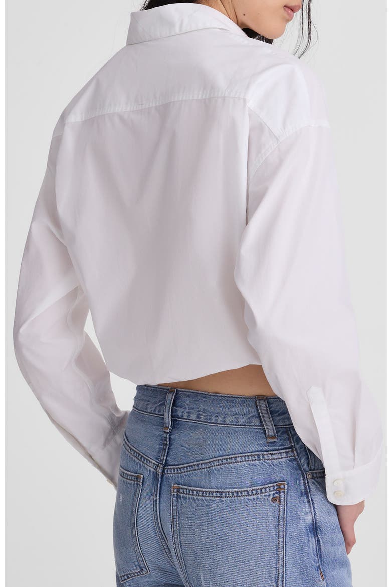 Drawstring Button-Up Shirt in Cotton Poplin, Alternate, color, WHITE
