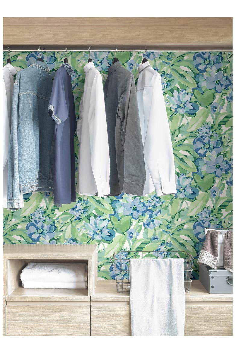 Belles Fleurs Heather Peel & Stick Wallpaper, Alternate, color, GREEN