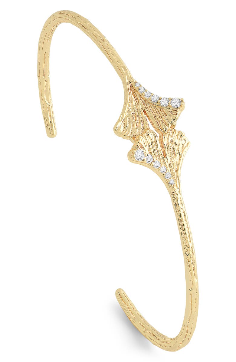 Anabel Aram Jewelry Gingko Leaves Cubic Zirconia Cuff Bracelet, Alternate, color, Gold