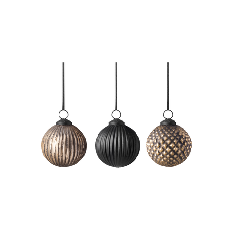 Christmas Chic Round Glass Ornaments Set of 3