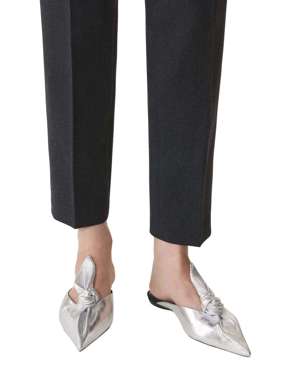 Lanvin Midnight Step Bow Mule In Metallic Leather, Alternate, color, Argent