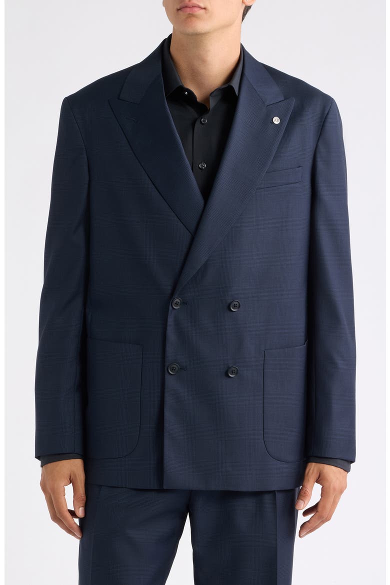 Tango Double Breasted Plaid Wool Suit, Alternate, color, NAVY