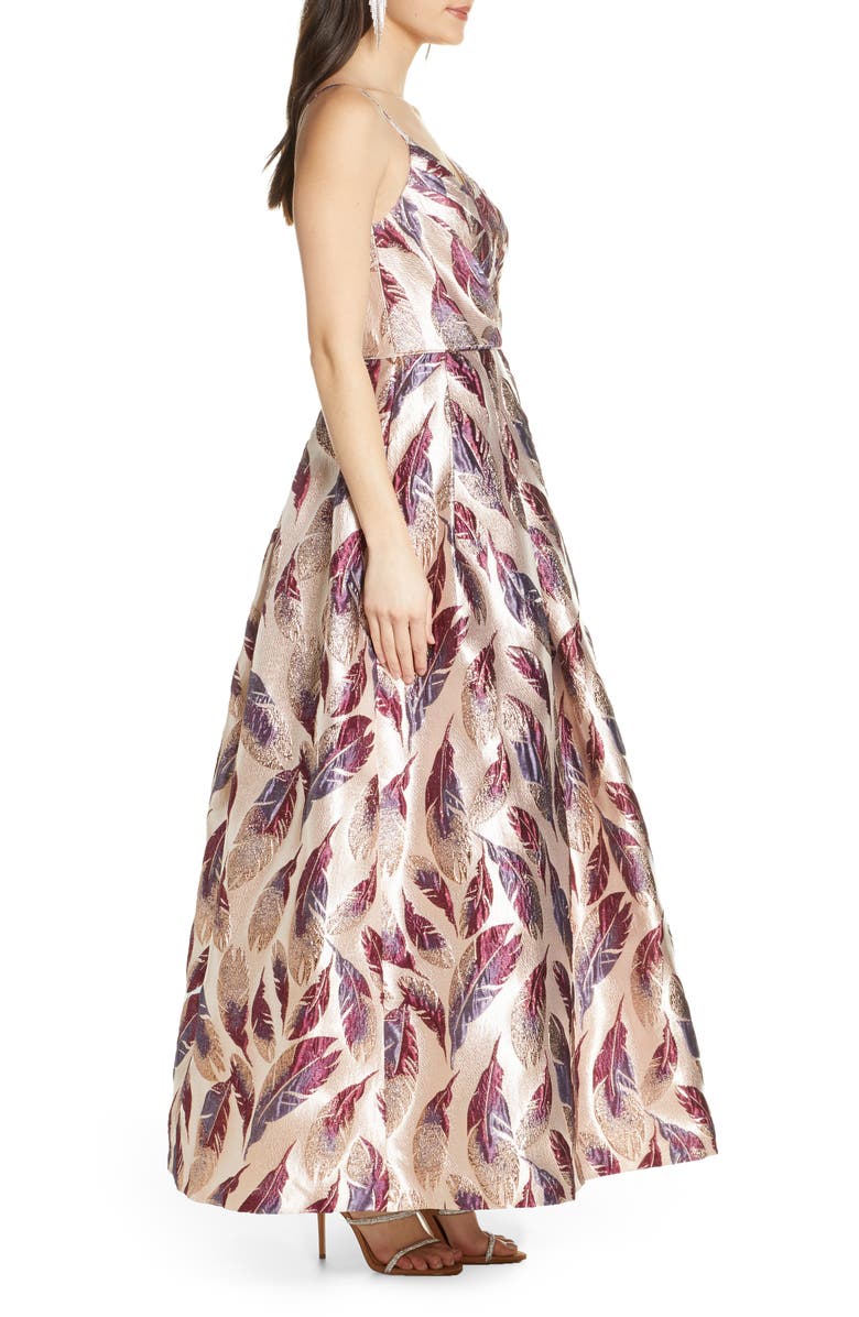 Morgan & Co. Feather Brocade A-Line Gown, Alternate, color, 