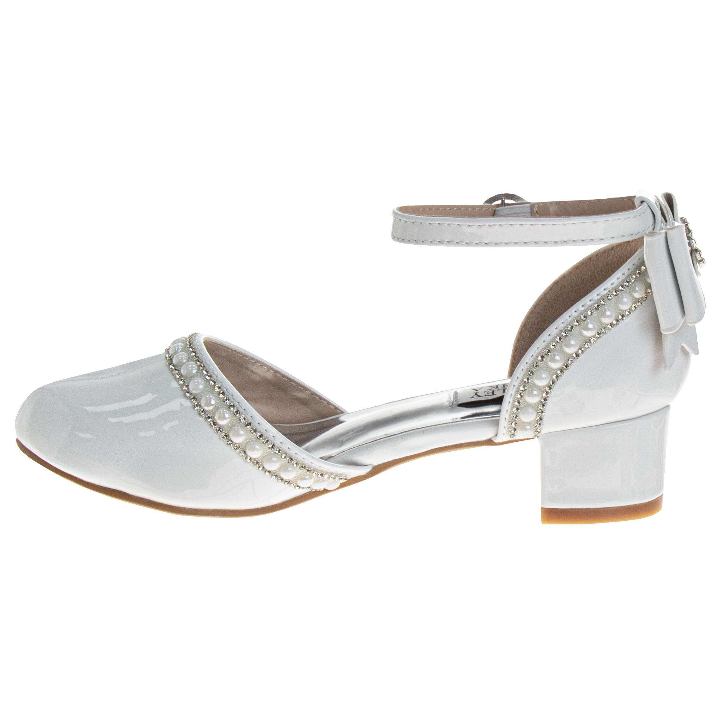 BADGLEY MISCHKA Low Heeled Dress Shoes Girls'  Elegant Stylish Formal Wear, Alternate, color, White Patent