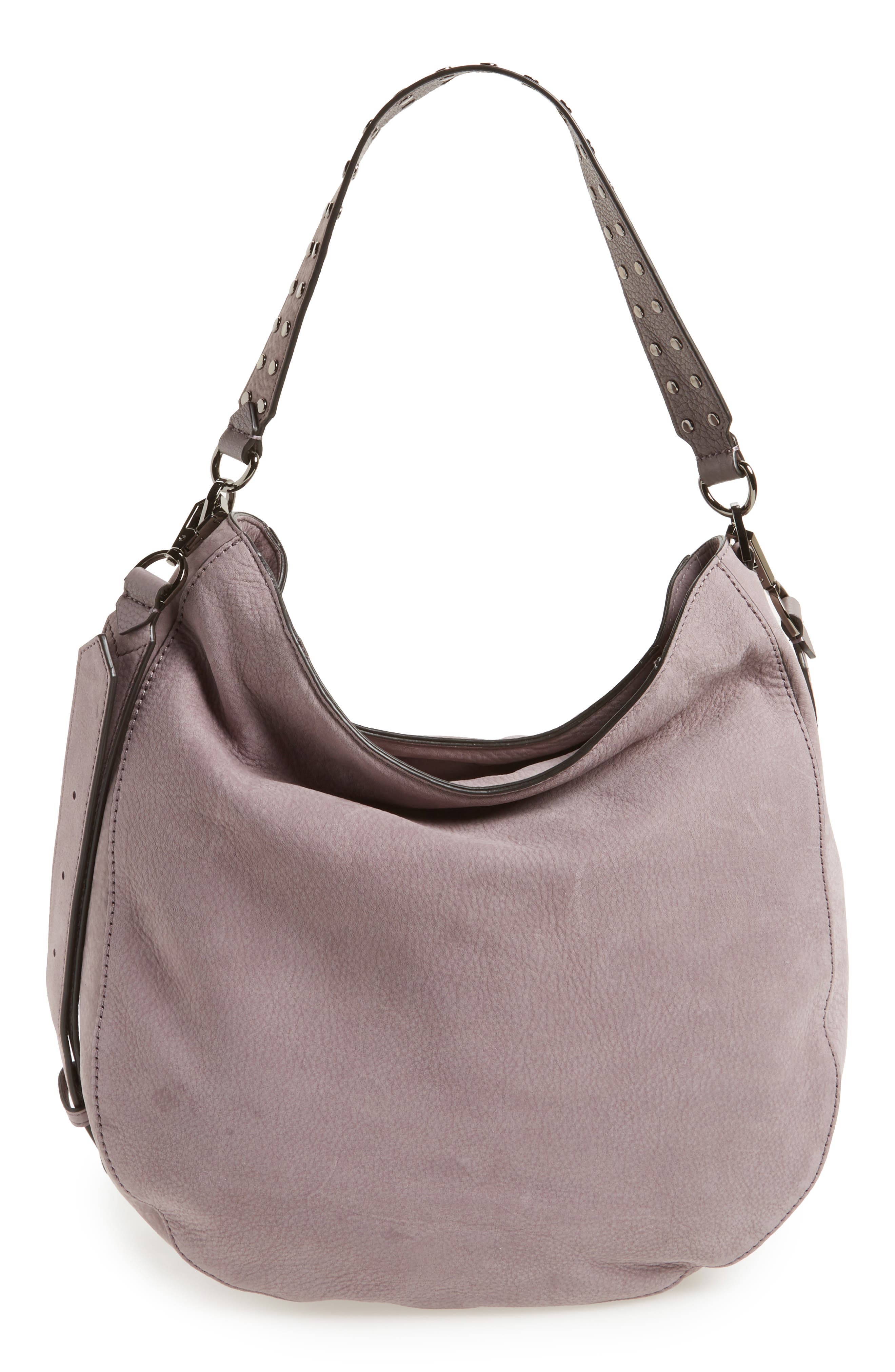 Convertible Nubuck Hobo (Nordstrom Exclusive), Main, color, LAVENDER/ GUNMETAL HARDWARE