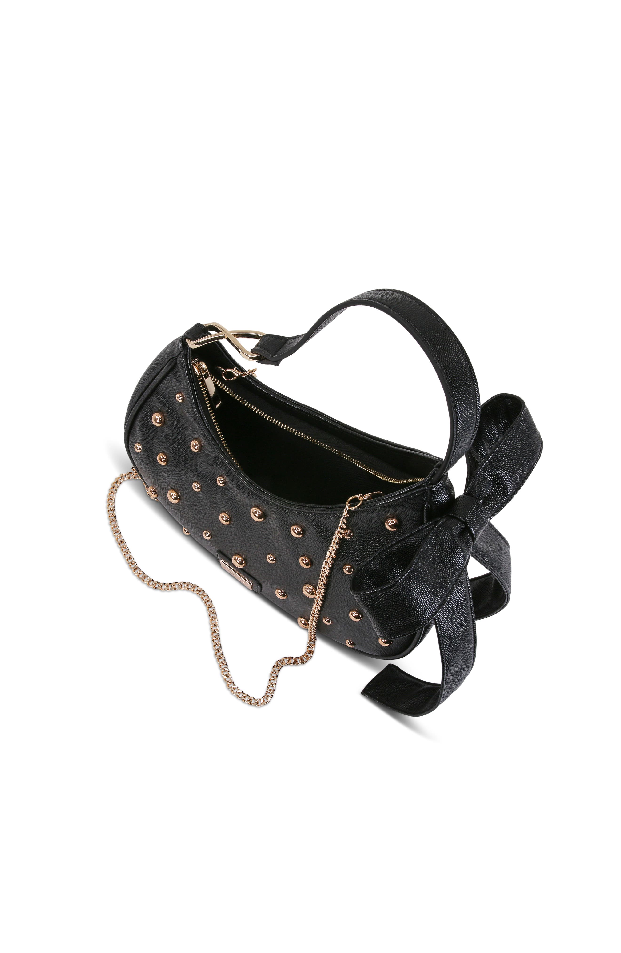 Jewel Badgley Mischka Arabella Studded and Bow Shoulder Clutch, Alternate, color, Black