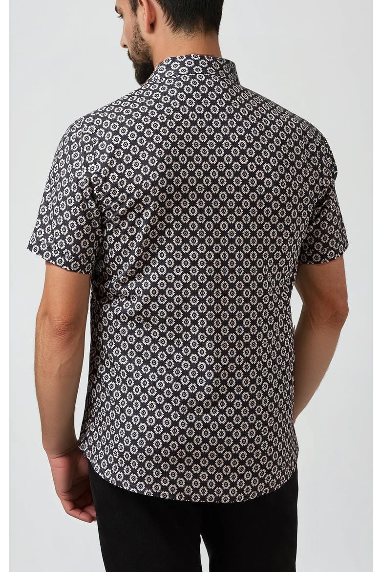 Linen Retro Geo Print SS Resort Shirt, Alternate, color, Black