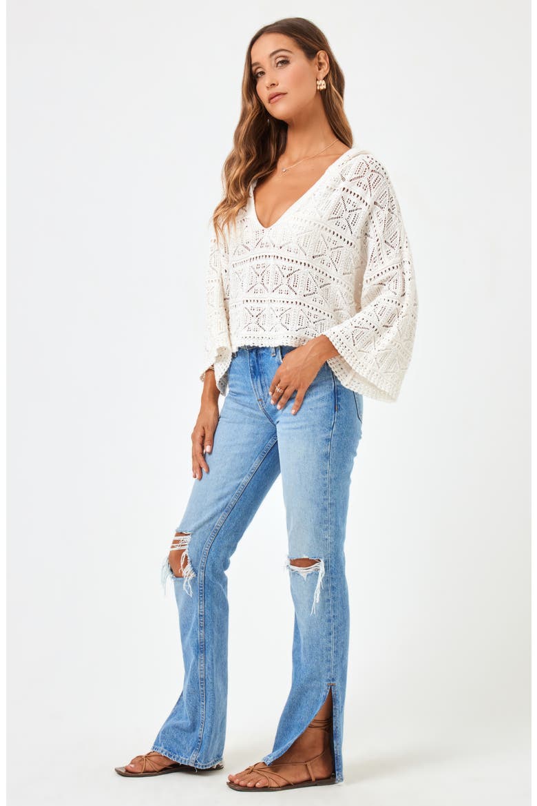 Diamond Eye Crochet Cover-Up Hooded Sweater, Alternate, color, CREAM