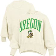 PRESSBOX Women's Pressbox Natural Oregon Ducks Oversized Waist-Length Crewneck Sweatshirt