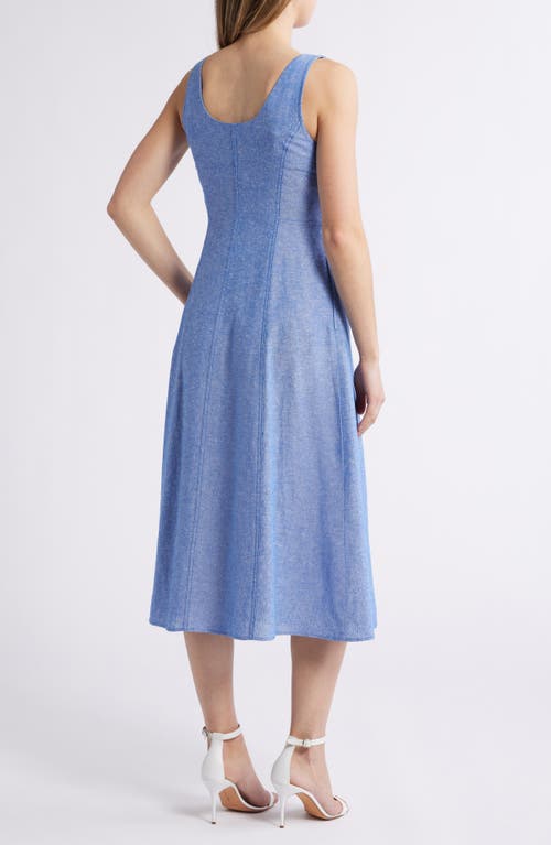 Anne Klein Button Detail Linen Blend Tank Dress In Santorini Blue