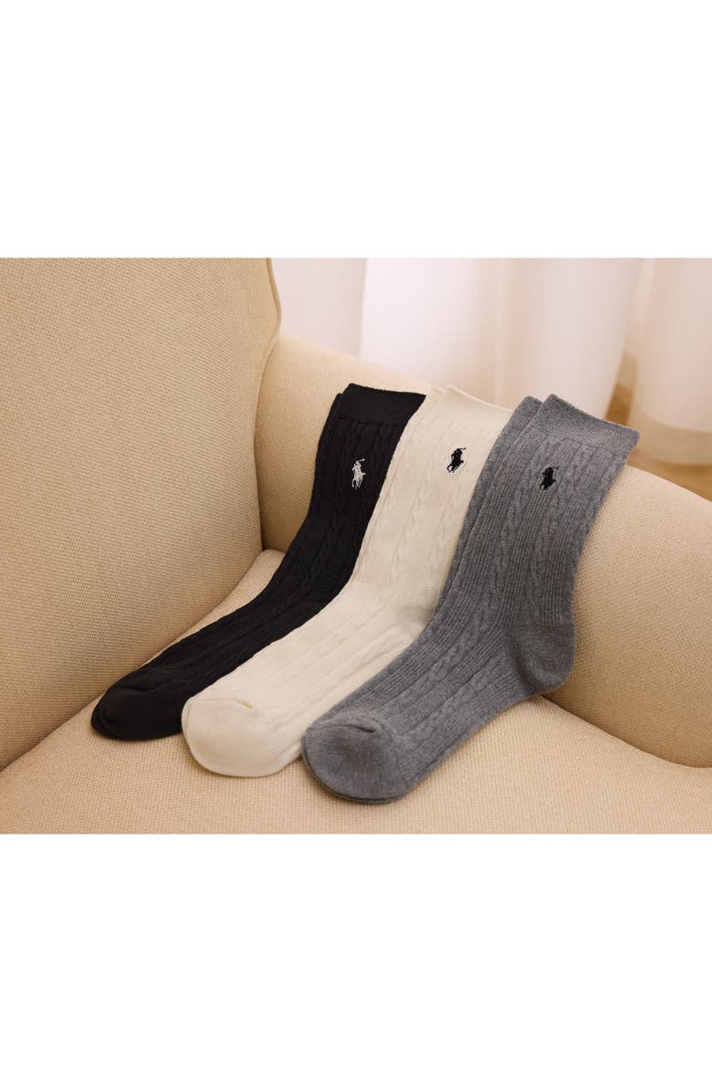 Polo Ralph Lauren Classic Assorted 3-Pack Cable Crew Socks, Alternate, color, Black/ Ivory/ Grey