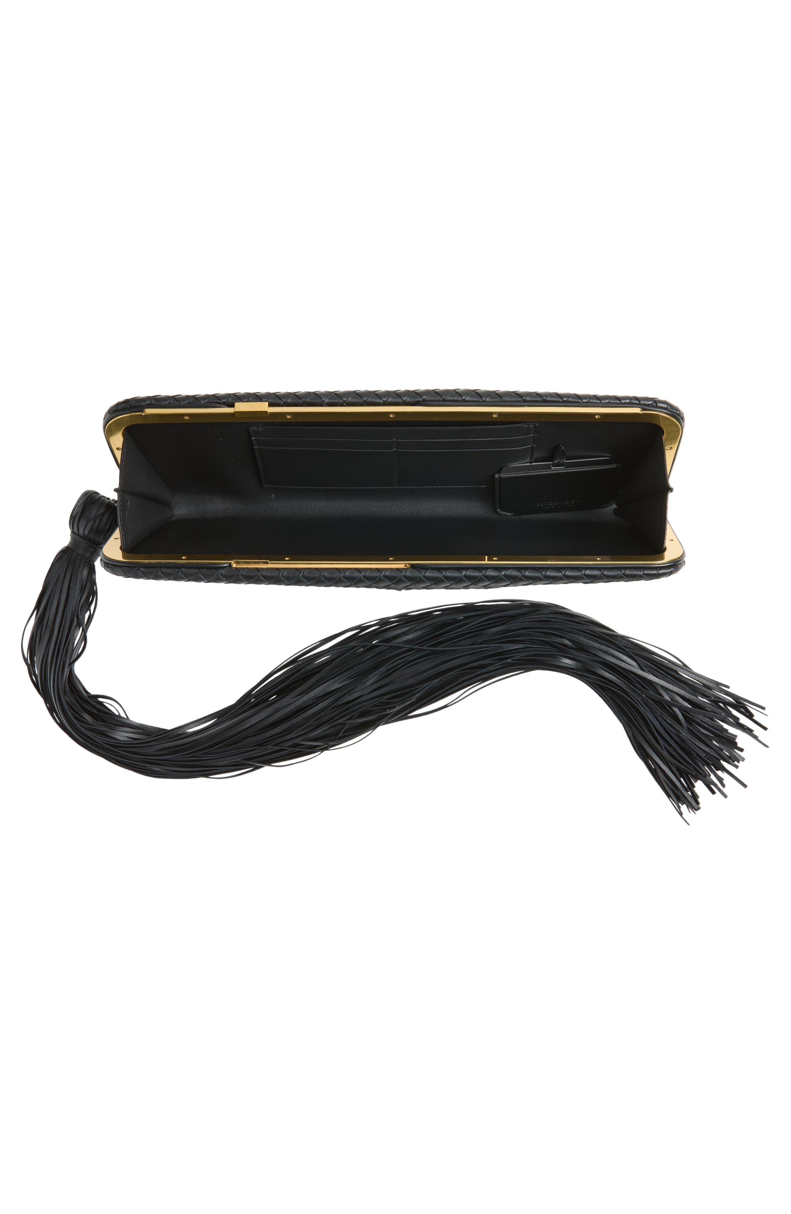 Bottega Veneta Intrecciato Plume Leather Clutch, Alternate, color, 1007 Black-Brass Vibrato