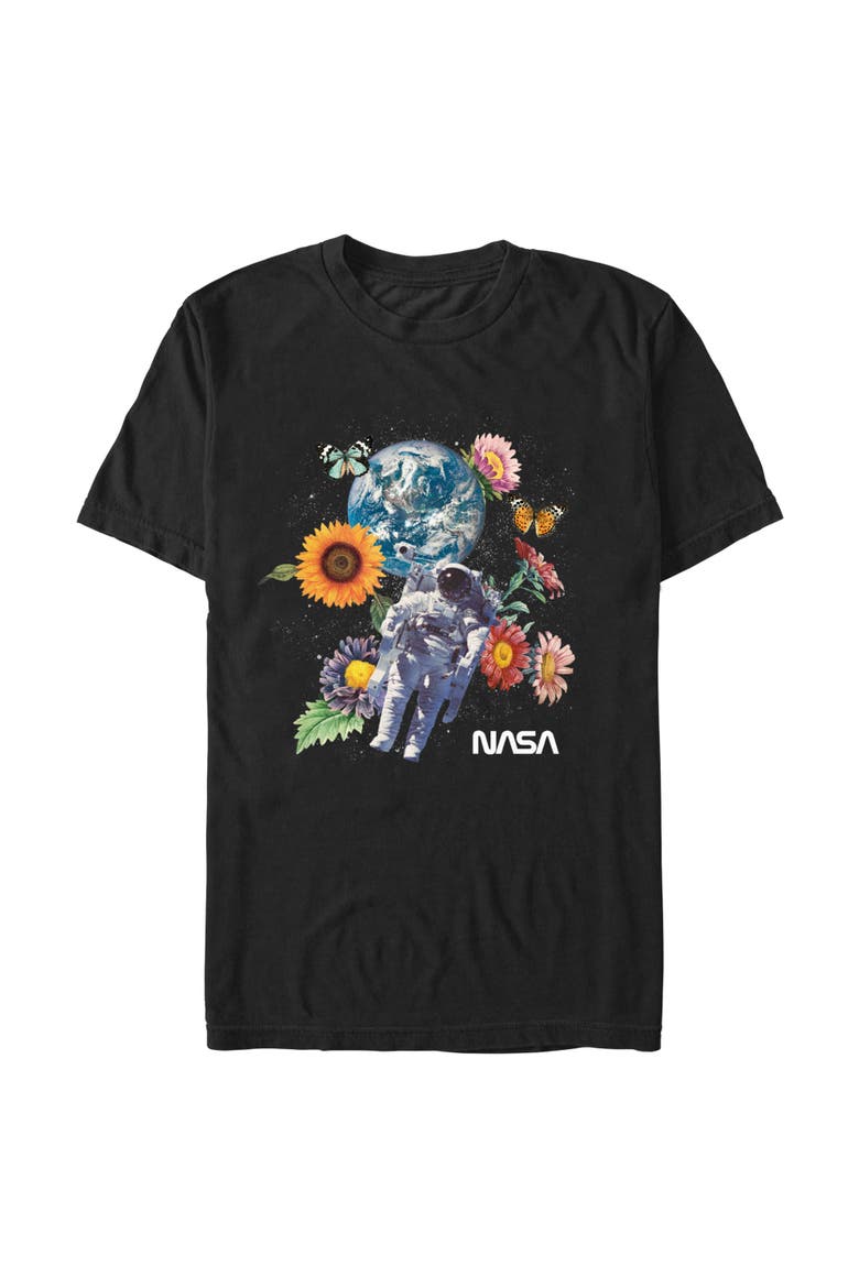 Men's NASA Floral Astronaut in Space Graphic T-Shirt, Main, color, Black