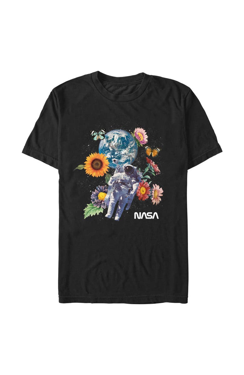 NASA Men's NASA Floral Astronaut in Space Graphic T-Shirt, Main, color, Black